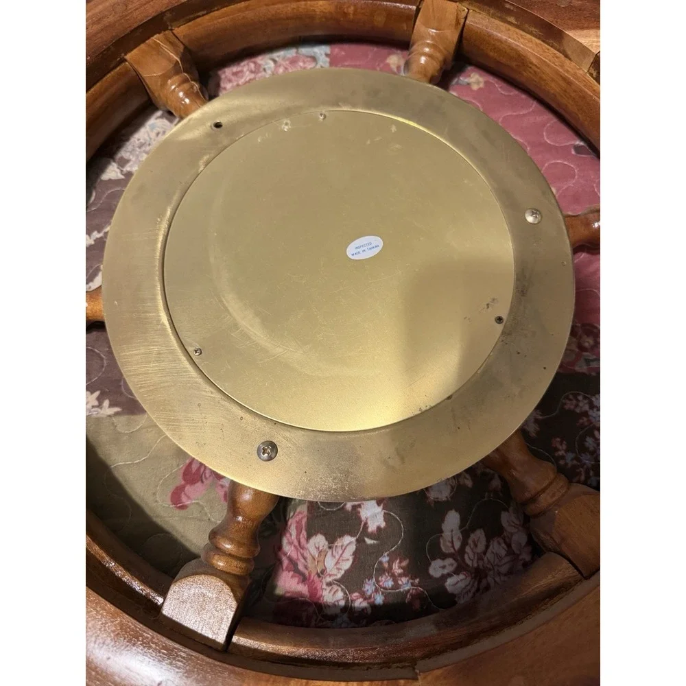 Vtg Brass And Wood Clock 